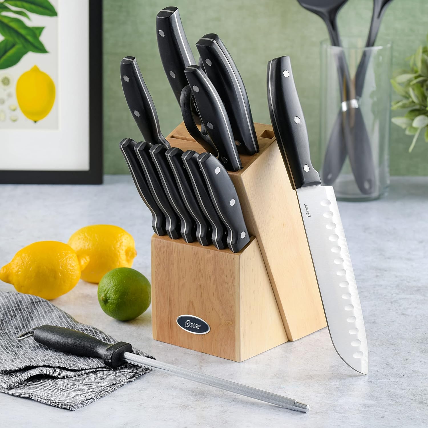 Oster Granger 14 Piece Stainless Steel Cutlery Set W/Wood Block Oster Granger 14 Piece Stainless Steel Cutlery Set W/Wood Block
